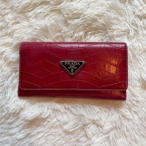 Prada VINTAGE Red Embossed Leather Wallet